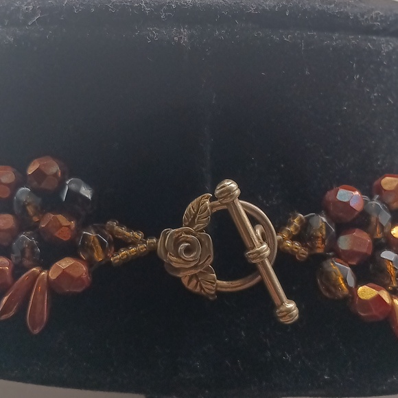Vintage Beaded Necklace with Sterling Rose Toggle Colsure - Picture 2 of 7